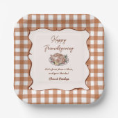 Rustikale Gingham-Friendsgiving-Dankfest-Dinnerpar Pappteller (Vorderseite)
