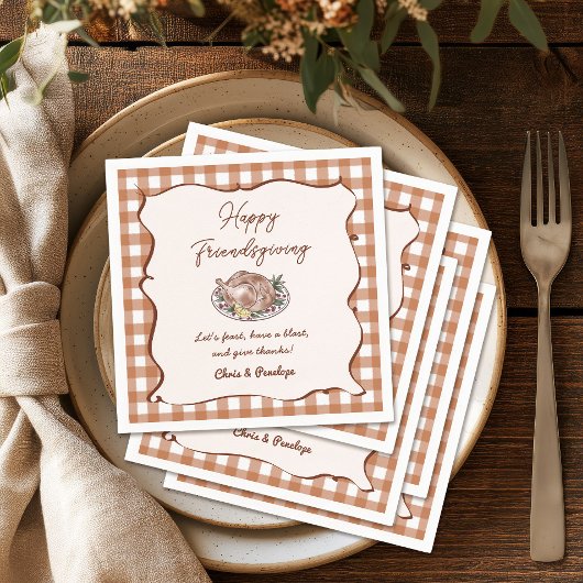 Rustikale Gingham-Friendsgiving-Dankfest-Dinnerpar Serviette