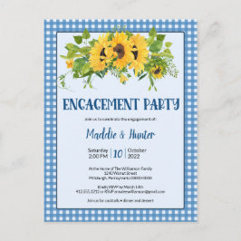 Rustikale Gingham & Sunflowers Engagement Party Einladungspostkarte