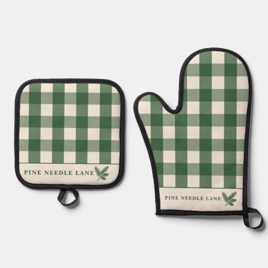 Rustikale Gingham-Weihnachten Ofenhandschuh & Topflappen-Set (Vorderseite)