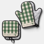 Rustikale Gingham-Weihnachten Ofenhandschuh & Topflappen-Set (Vorderseite/Rückseite)