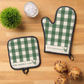 Rustikale Gingham-Weihnachten Ofenhandschuh & Topflappen-Set (Oben Unten)