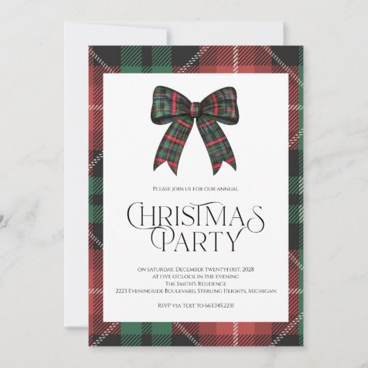 Rustikale Gingham Weihnachts-Party Einladung (Vorderseite)