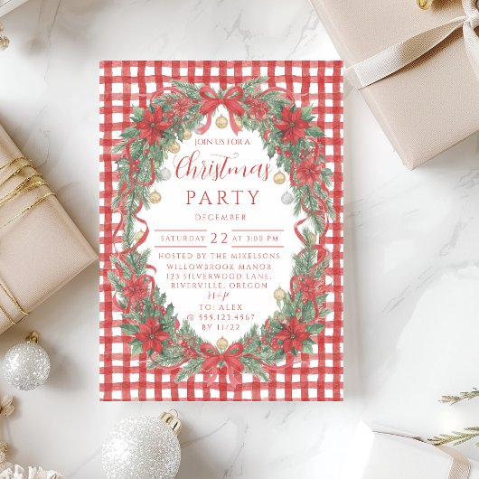Rustikale Gingham-Weihnachtsstern-Weihnachten Einladung