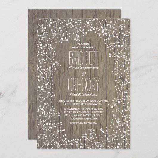Rustikale Gipskraut Hochzeit Einladung (Vorne/Hinten)