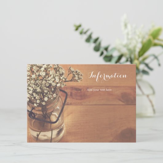Rustikale Gipskraut-Maurer-Glas-Holz-Informationen Begleitkarte (Stehend Vorderseite)
