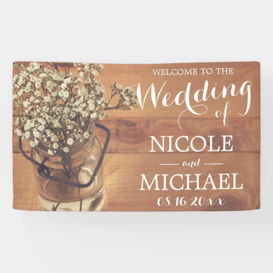 Rustikale Gipskraut Maurer Glas Holzerne Hochzeit Banner Zazzle De