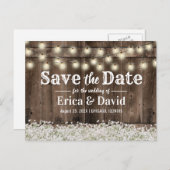 Rustikale Gipskraut-String-Lichter Save the Date Ankündigungspostkarte (Vorne/Hinten)