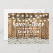 Rustikale Gipskraut-String-Lichter Save the Date Ankündigungspostkarte (Vorne/Hinten)