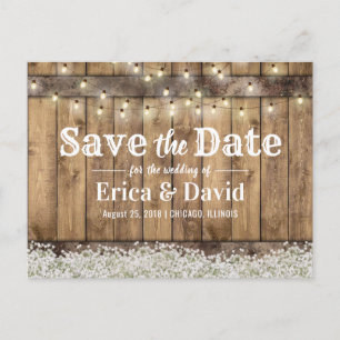 Rustikale Gipskraut-String-Lichter Save the Date Ankündigungspostkarte