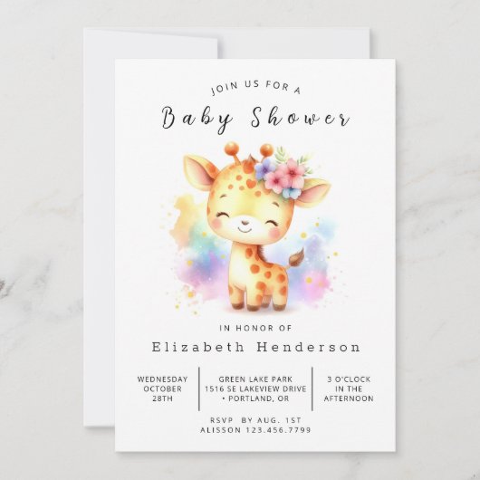 Rustikale Giraffe Babydusche Einladung (Vorderseite)