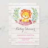 Rustikale Girl Lion Babydusche Einladung Rosa (Vorne/Hinten)