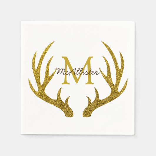 Rustikale Glam Gold Imitats Glitzer Deer Antlers Serviette (Vorderseite)