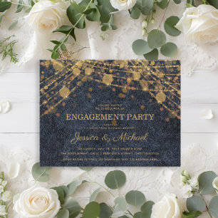 Rustikale Glam Gold String Lights Engagement Party Postkarte