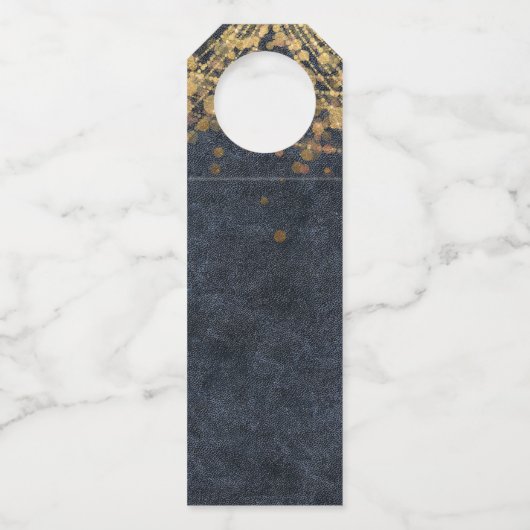 Rustikale Glam Navy Blue Gold Hochzeit Flaschenanhänger (Rückseite)