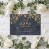 Rustikale Glam Navy Blue Gold Hochzeit RSVP Karte