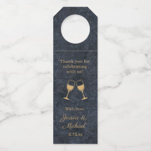 Rustikale Glamour Navy Blau Gold Hochzeit Flaschenanhänger