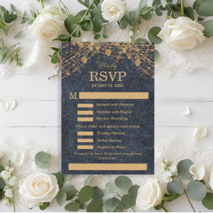 Rustikale Glamour Navy Blau Gold Hochzeitsmenü RSV RSVP Karte