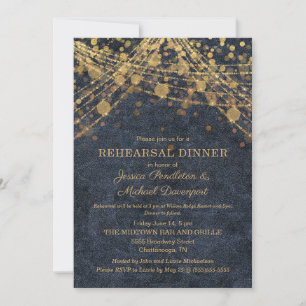 Rustikale Glamour Navy Blau Gold Lichterkette Prob Einladung