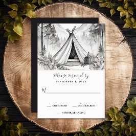 Rustikale Glamping Camping Bergwald Hochzeit RSVP Karte