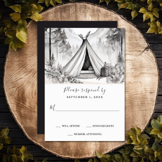 Rustikale Glamping Camping Bergwald Hochzeit RSVP Karte