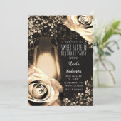 Rustikale glänzende goldene Rose Sweet 16 Einladung (Stehend Vorderseite)