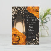Rustikale glänzende Laterne Orange Rose Herbst Süß Einladung (Stehend Vorderseite)