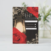 Rustikale glänzende Laternenbraun Rote Rosen Hochz RSVP Karte (Stehend Vorderseite)