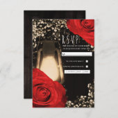 Rustikale glänzende Laternenbraun Rote Rosen Hochz RSVP Karte (Vorne/Hinten)