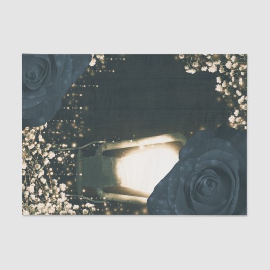 Rustikale glänzende Laternenleuchte Blau Schwarze Seidenpapier (Vorderseite)