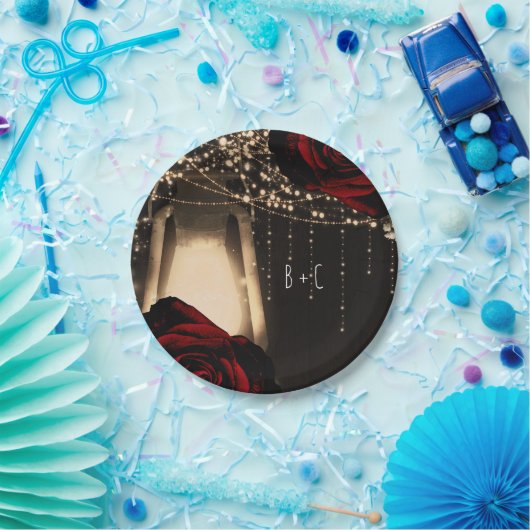 Rustikale glänzende Laternenleuchten Dunkle Rote R Pappteller (Party)