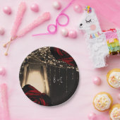 Rustikale glänzende Laternenleuchten Dunkle Rote R Pappteller (Party)