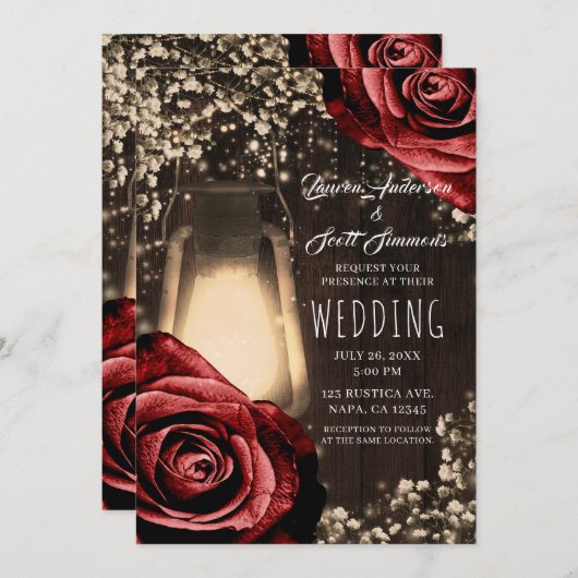 Rustikale glänzende Laternenpfeife, dunkle Rote Ro Einladung (Vorne/Hinten)