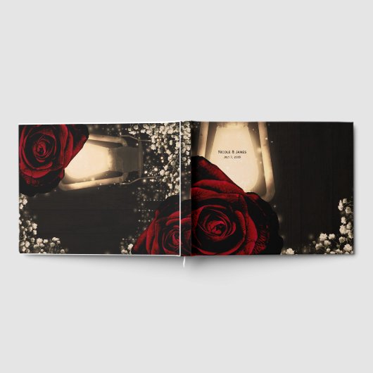 Rustikale glänzende Rote Rosen Blumenzehen Gästebuch (Voll)