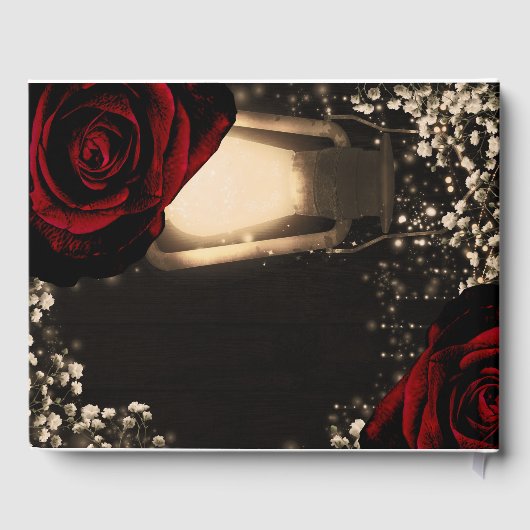 Rustikale glänzende Rote Rosen Blumenzehen Gästebuch (Rückseite)