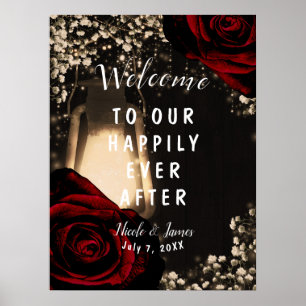 Rustikale Glanzlaterne Dunkelrote Rosen Hochzeitsw Poster