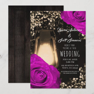 Rustikale Glanzlaterne & Fuchsien-Hochzeitseinladu Einladung