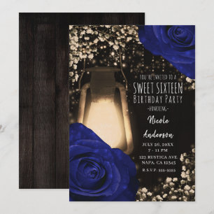 Rustikale Glanzlaterne Navy Rosen Hochzeit Sweet 1 Einladung