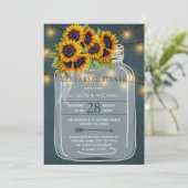 Rustikale Glasdose mit Sonnenblumen Probe Abendess Einladung (Stehend Vorderseite)