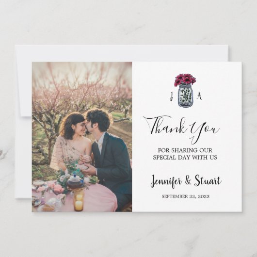 Rustikale Glaskeramik mit Monogramm Foto Hochzeit Dankeskarte (Vorderseite)