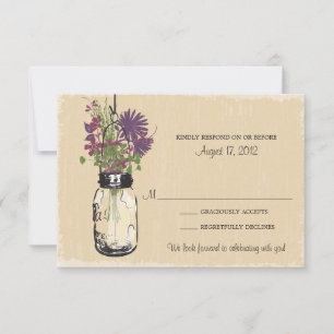 Rustikale Glasvase Lila Blumen Hochzeit RSVP Karte
