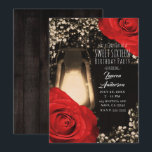 Rustikale glattere Laterne und helle Rote Rosen Sw Einladung<br><div class="desc">Anpassen an Ihr Ereignis</div>