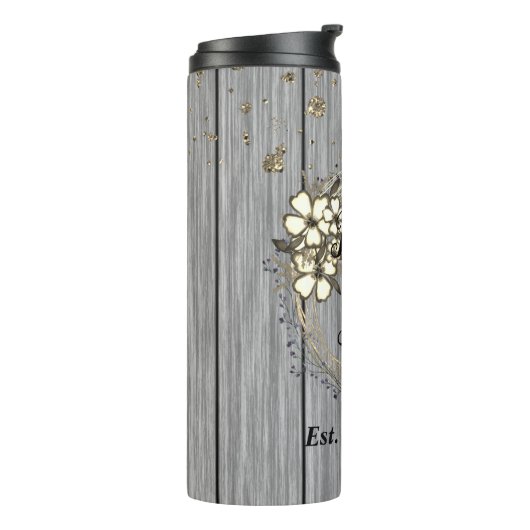 Rustikale Glitzer-Hochzeit Thermosbecher (Nach links gedreht)