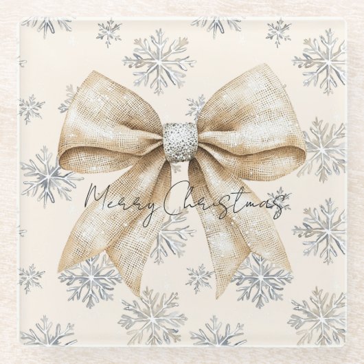 Rustikale Glitzy Cream Bows Weihnachten Glasuntersetzer (Vorderseite)