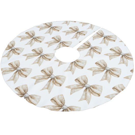 Rustikale Glitzy Cream Bows Weihnachten Polyester Weihnachtsbaumdecke (Schrägansicht)