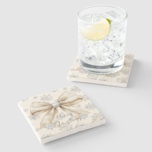 Rustikale Glitzy Cream Bows Weihnachten Steinuntersetzer (Seitenansicht)