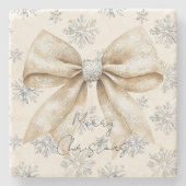 Rustikale Glitzy Cream Bows Weihnachten Steinuntersetzer (Vorderseite)