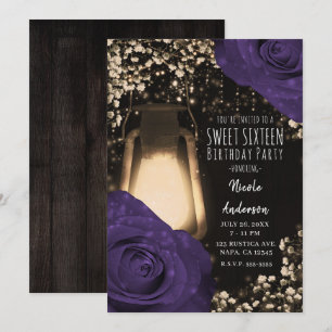 Rustikale Glow-Laterne Auberginefarben Rosen Sweet Einladung