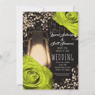 Rustikale Glow-Laterne Chartreuse Rosen Hochzeit  Einladung