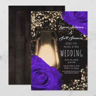 Rustikale Glow-Laterne und violette rosa Rosen Hoc Einladung